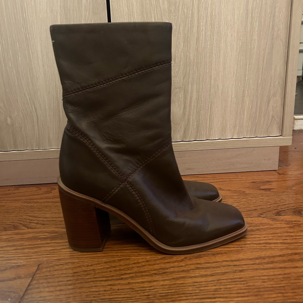 Franco Sarto Brown Heeled Boots with Chunky Heel
